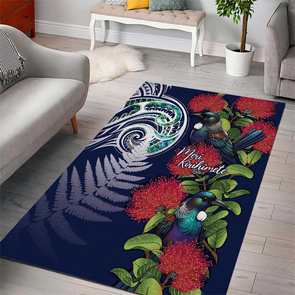 Meri Kirihimete New Zealand Area Rug Tui on Pohutukawa - Blue Ver LT7 - Polynesian Pride