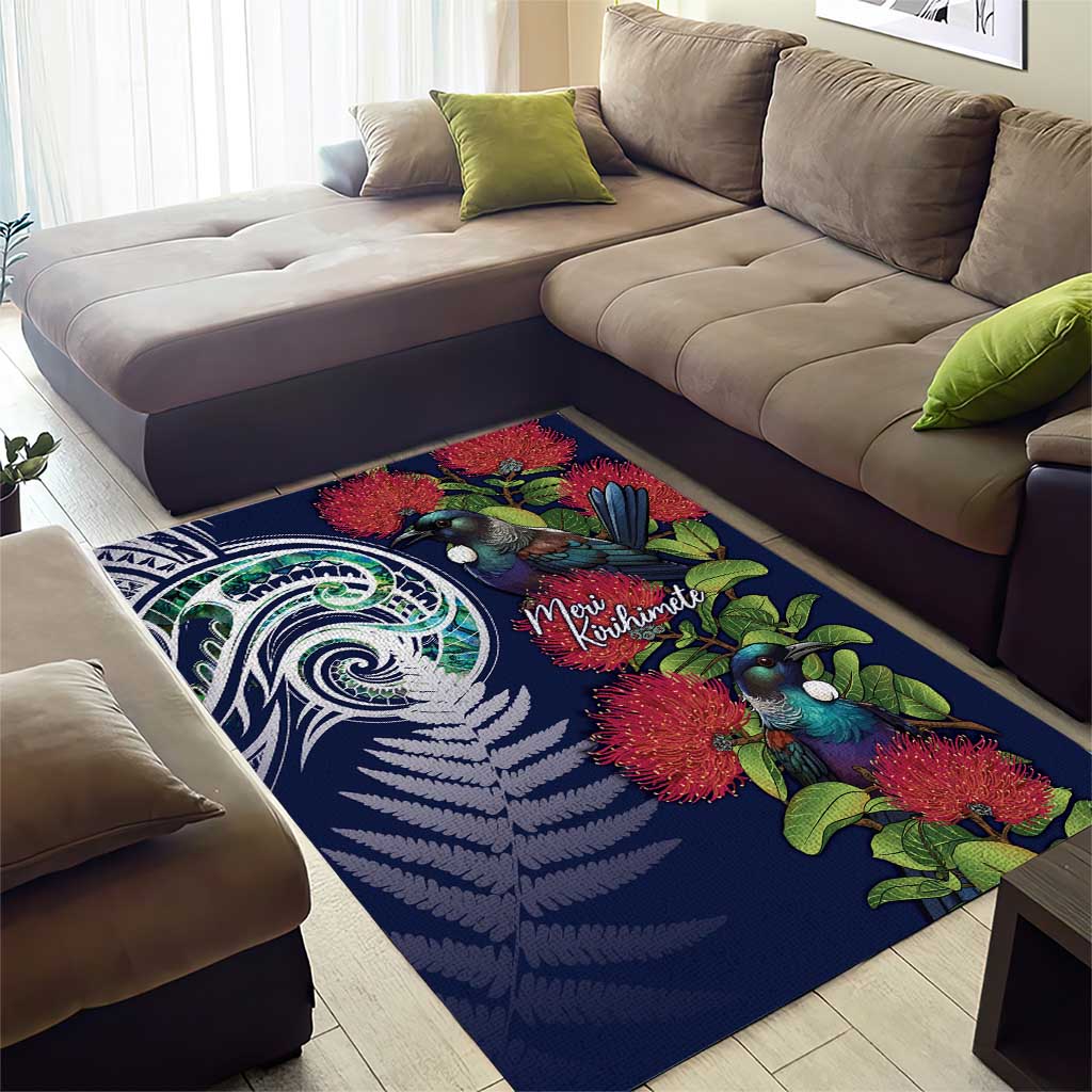 Meri Kirihimete New Zealand Area Rug Tui on Pohutukawa - Blue Ver LT7 - Polynesian Pride