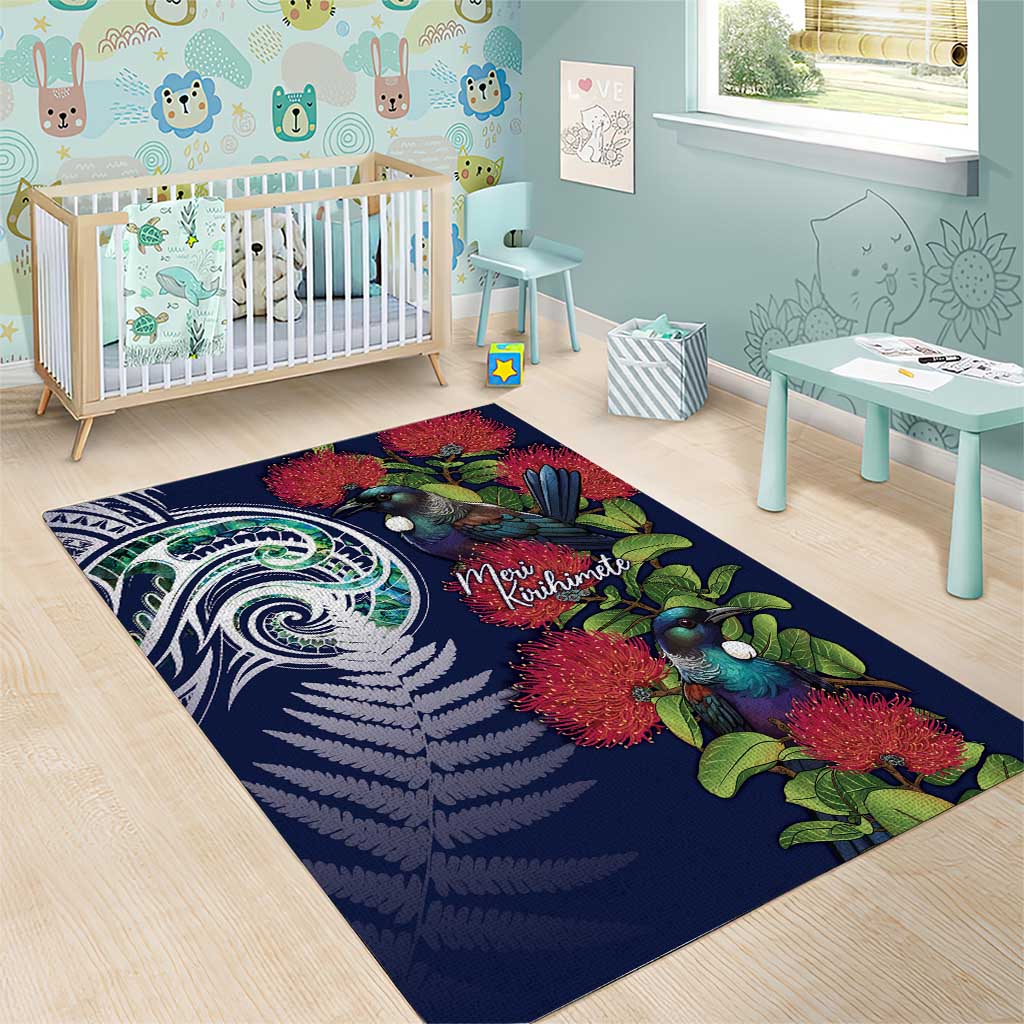 Meri Kirihimete New Zealand Area Rug Tui on Pohutukawa - Blue Ver LT7 - Polynesian Pride