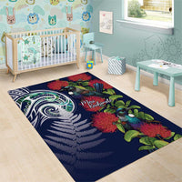 Meri Kirihimete New Zealand Area Rug Tui on Pohutukawa - Blue Ver LT7 - Polynesian Pride