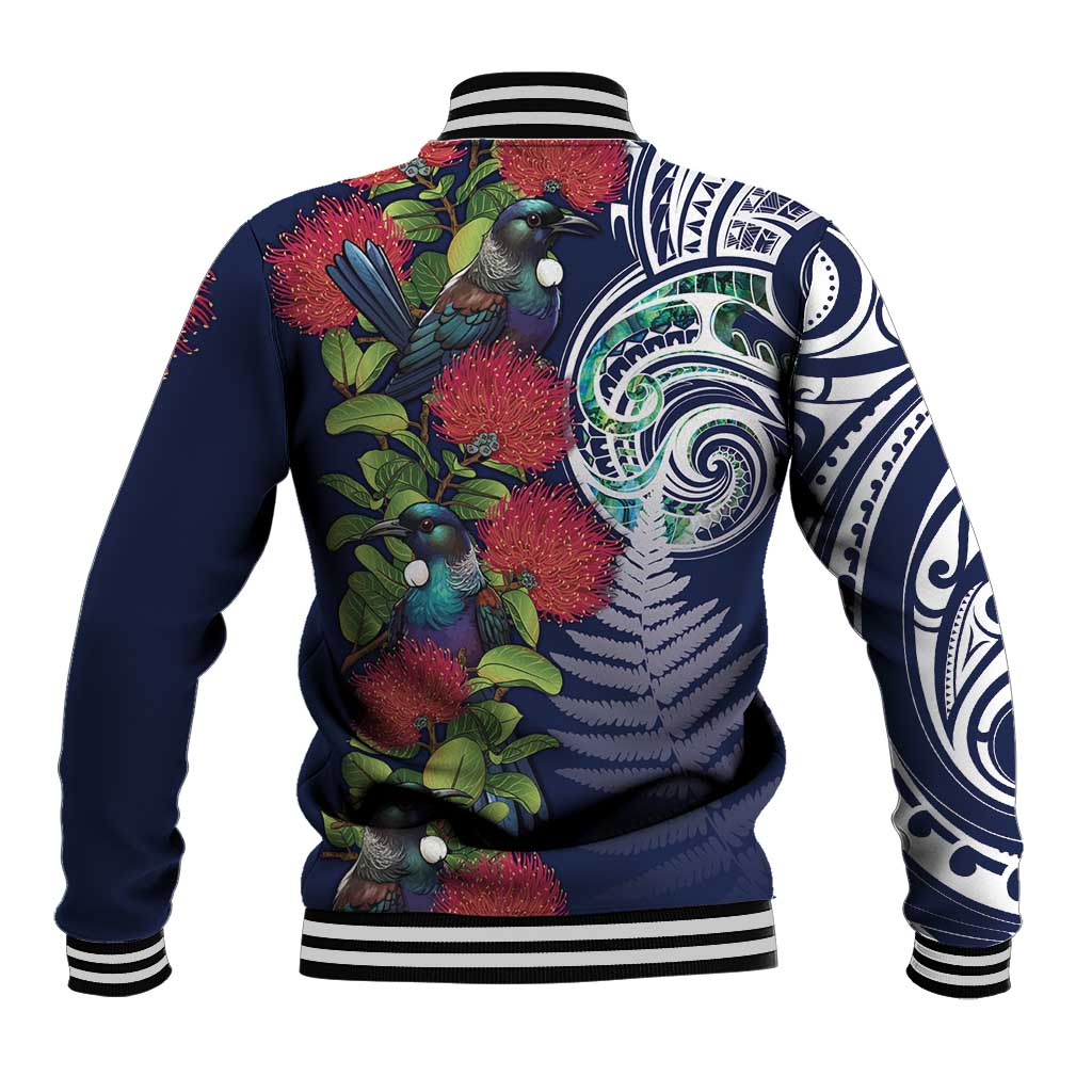 Meri Kirihimete New Zealand Baseball Jacket Tui on Pohutukawa - Blue Ver
