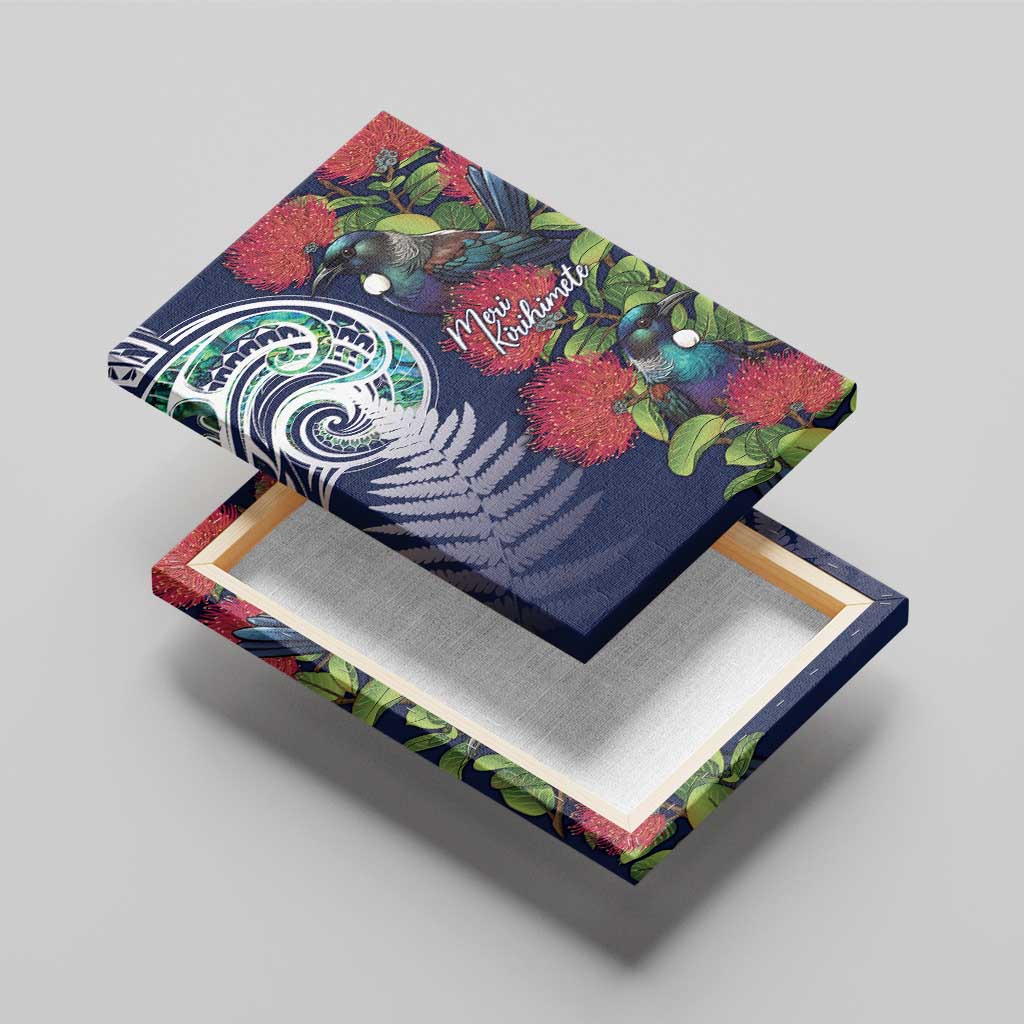 Meri Kirihimete New Zealand Canvas Wall Art Tui on Pohutukawa - Blue Ver LT7 - Polynesian Pride