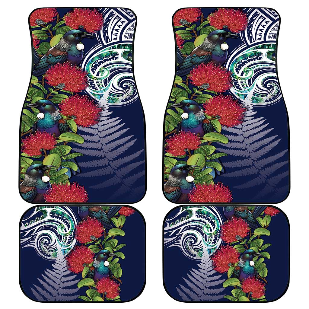 Meri Kirihimete New Zealand Car Mats Tui on Pohutukawa - Blue Ver LT7 - Polynesian Pride