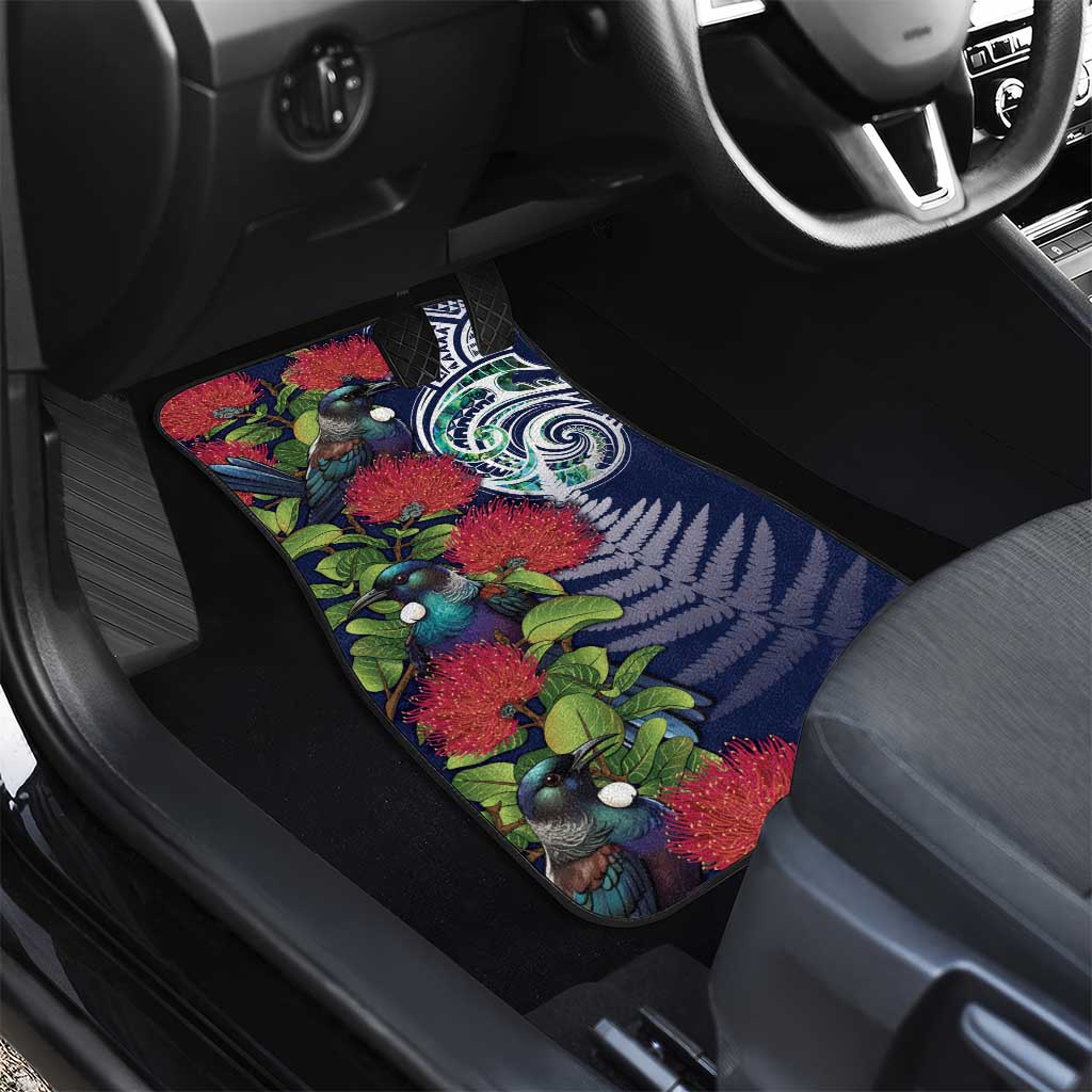 Meri Kirihimete New Zealand Car Mats Tui on Pohutukawa - Blue Ver LT7 - Polynesian Pride