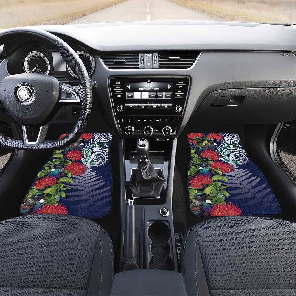 Meri Kirihimete New Zealand Car Mats Tui on Pohutukawa - Blue Ver LT7 Set 2pcs - Front Blue - Polynesian Pride