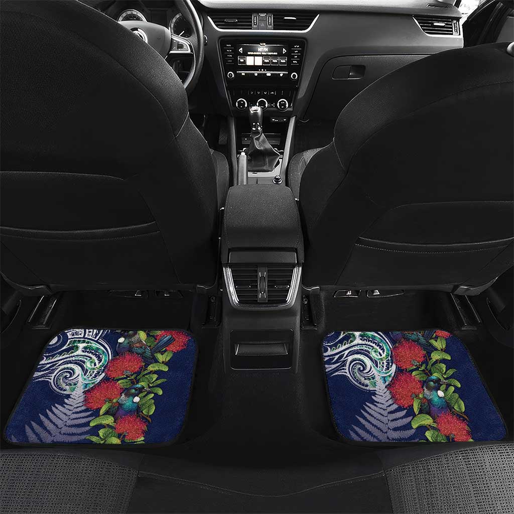 Meri Kirihimete New Zealand Car Mats Tui on Pohutukawa - Blue Ver LT7 Set 2pcs - Back Blue - Polynesian Pride