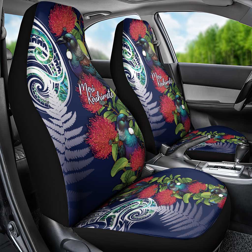 Meri Kirihimete New Zealand Car Seat Cover Tui on Pohutukawa - Blue Ver LT7 - Polynesian Pride