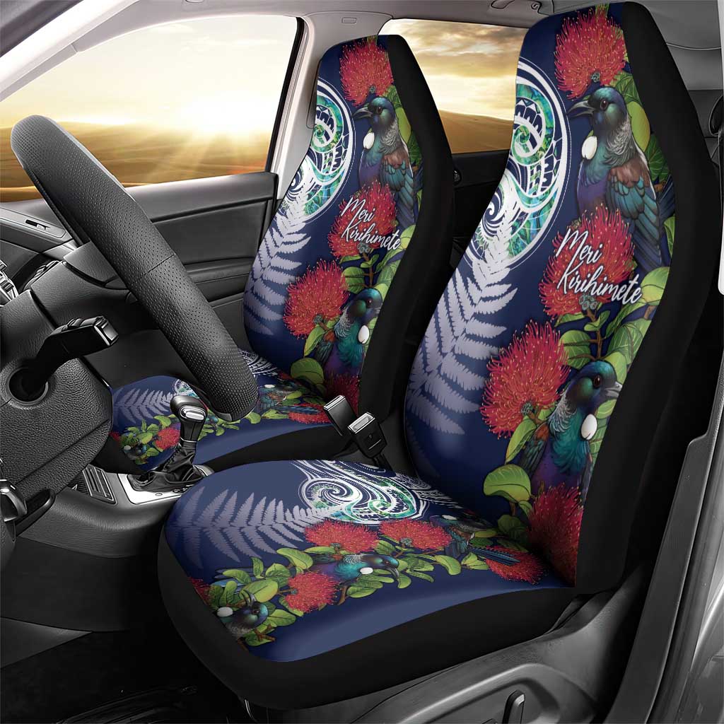 Meri Kirihimete New Zealand Car Seat Cover Tui on Pohutukawa - Blue Ver LT7 - Polynesian Pride