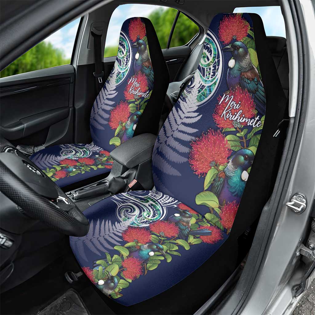 Meri Kirihimete New Zealand Car Seat Cover Tui on Pohutukawa - Blue Ver LT7 - Polynesian Pride