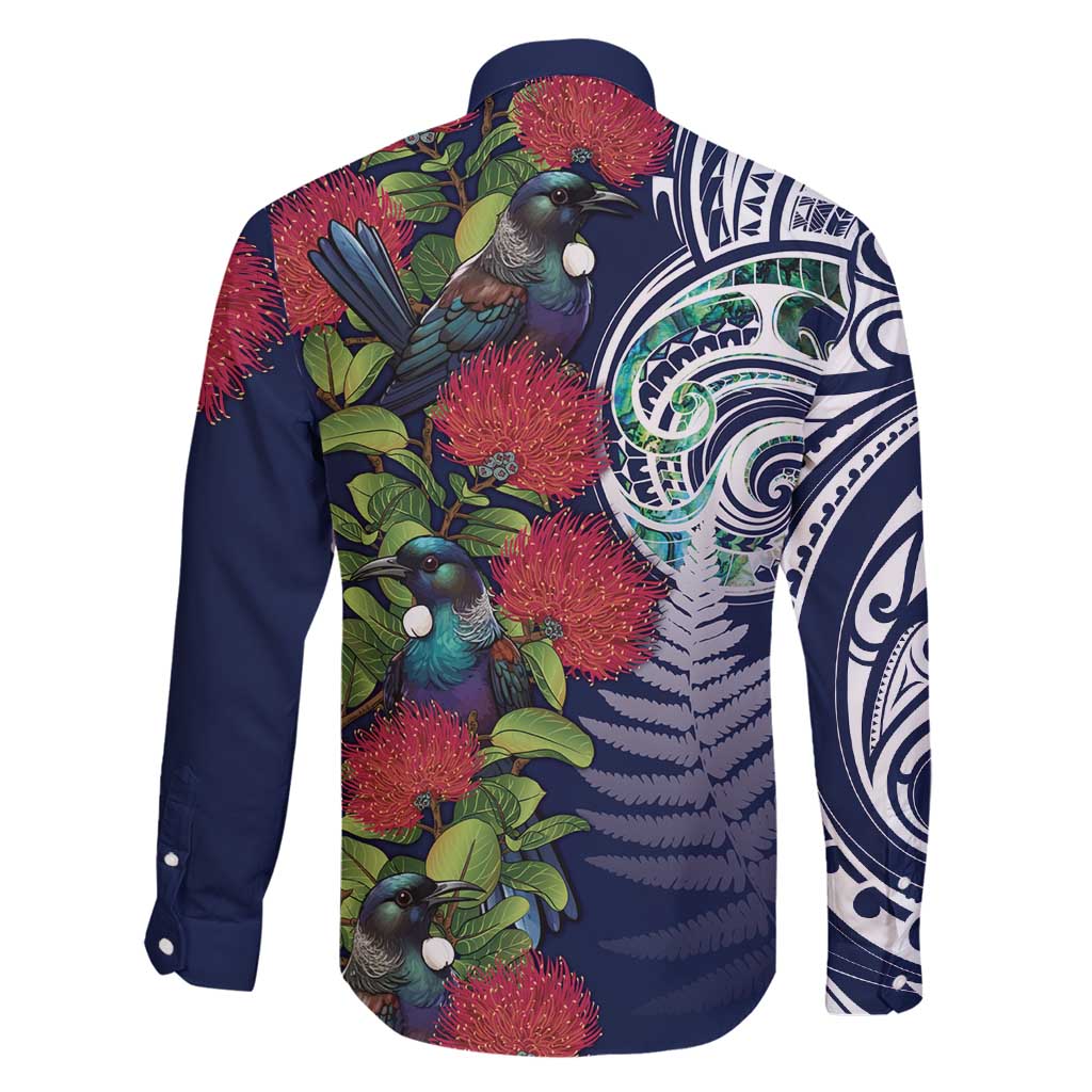 Meri Kirihimete New Zealand Family Matching Long Sleeve Bodycon Dress and Hawaiian Shirt Tui on Pohutukawa - Blue Ver LT7 - Polynesian Pride