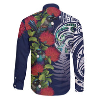 Meri Kirihimete New Zealand Family Matching Long Sleeve Bodycon Dress and Hawaiian Shirt Tui on Pohutukawa - Blue Ver LT7 - Polynesian Pride