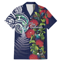 Meri Kirihimete New Zealand Family Matching Mermaid Dress and Hawaiian Shirt Tui on Pohutukawa - Blue Ver LT7 Dad's Shirt - Short Sleeve Blue - Polynesian Pride