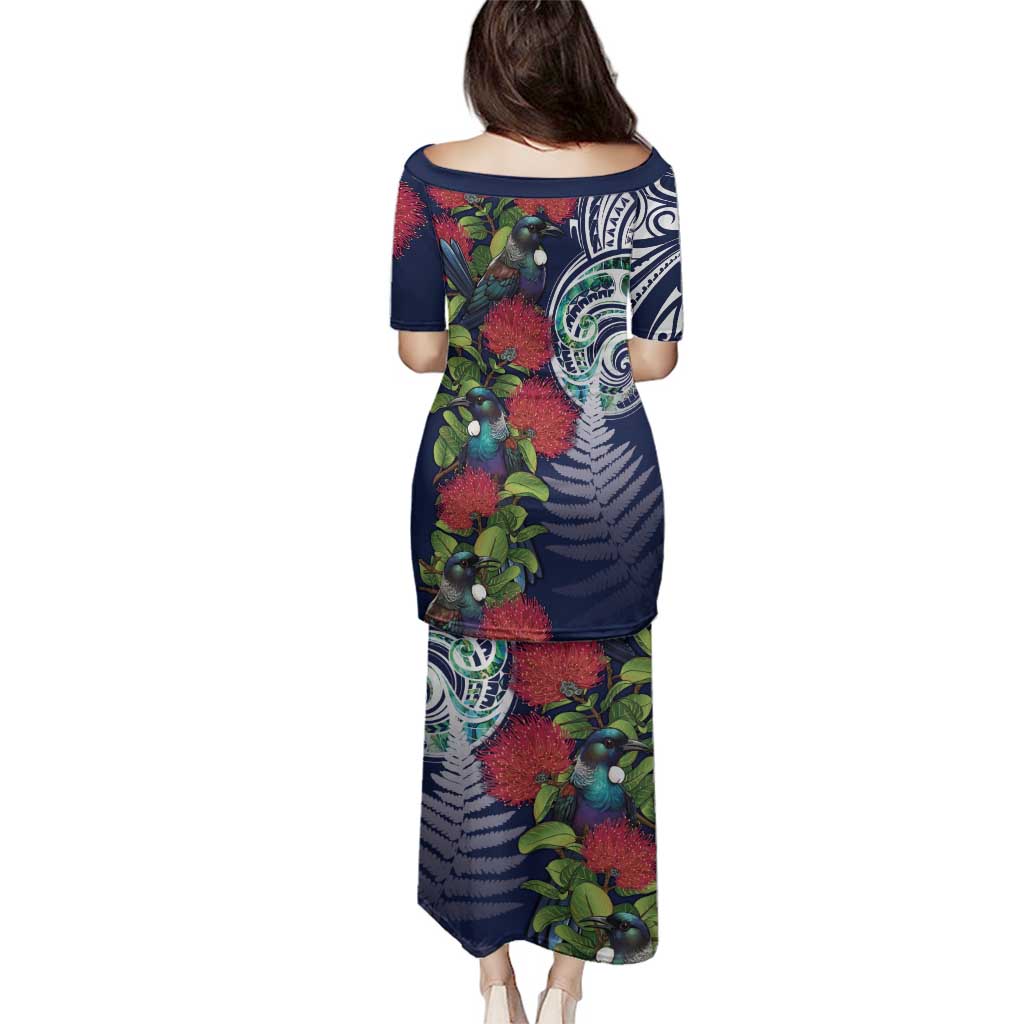 Meri Kirihimete New Zealand Family Matching Puletasi and Hawaiian Shirt Tui on Pohutukawa - Blue Ver LT7 - Polynesian Pride