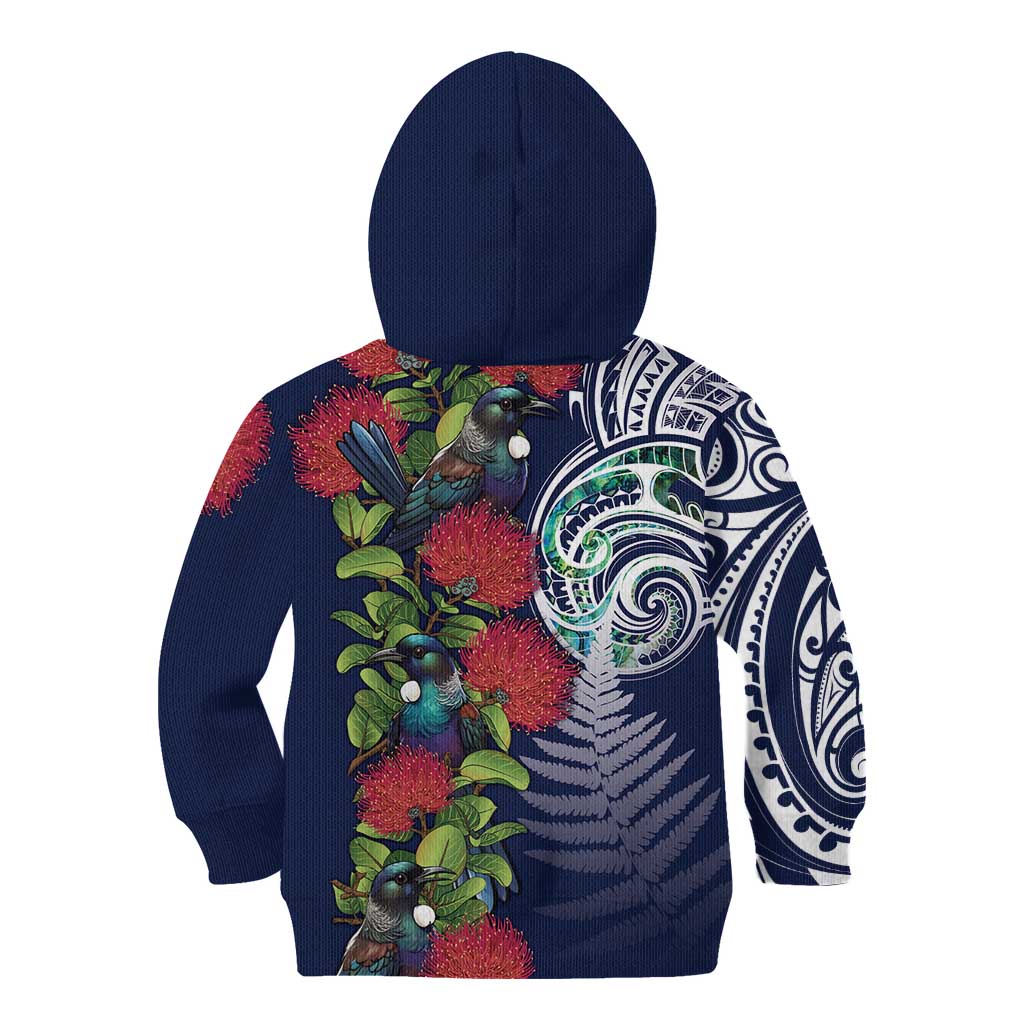 Meri Kirihimete New Zealand Kid Hoodie Tui on Pohutukawa - Blue Ver LT7 - Polynesian Pride