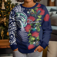 Meri Kirihimete New Zealand Kid Ugly Christmas Sweater Tui on Pohutukawa - Blue Ver LT7 - Polynesian Pride