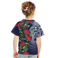 Meri Kirihimete New Zealand Kid T Shirt Tui on Pohutukawa - Blue Ver LT7 - Polynesian Pride