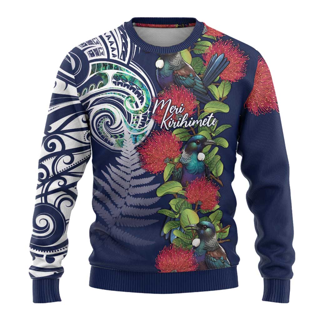 Meri Kirihimete New Zealand Ugly Christmas Sweater Tui on Pohutukawa - Blue Ver LT7 - Polynesian Pride
