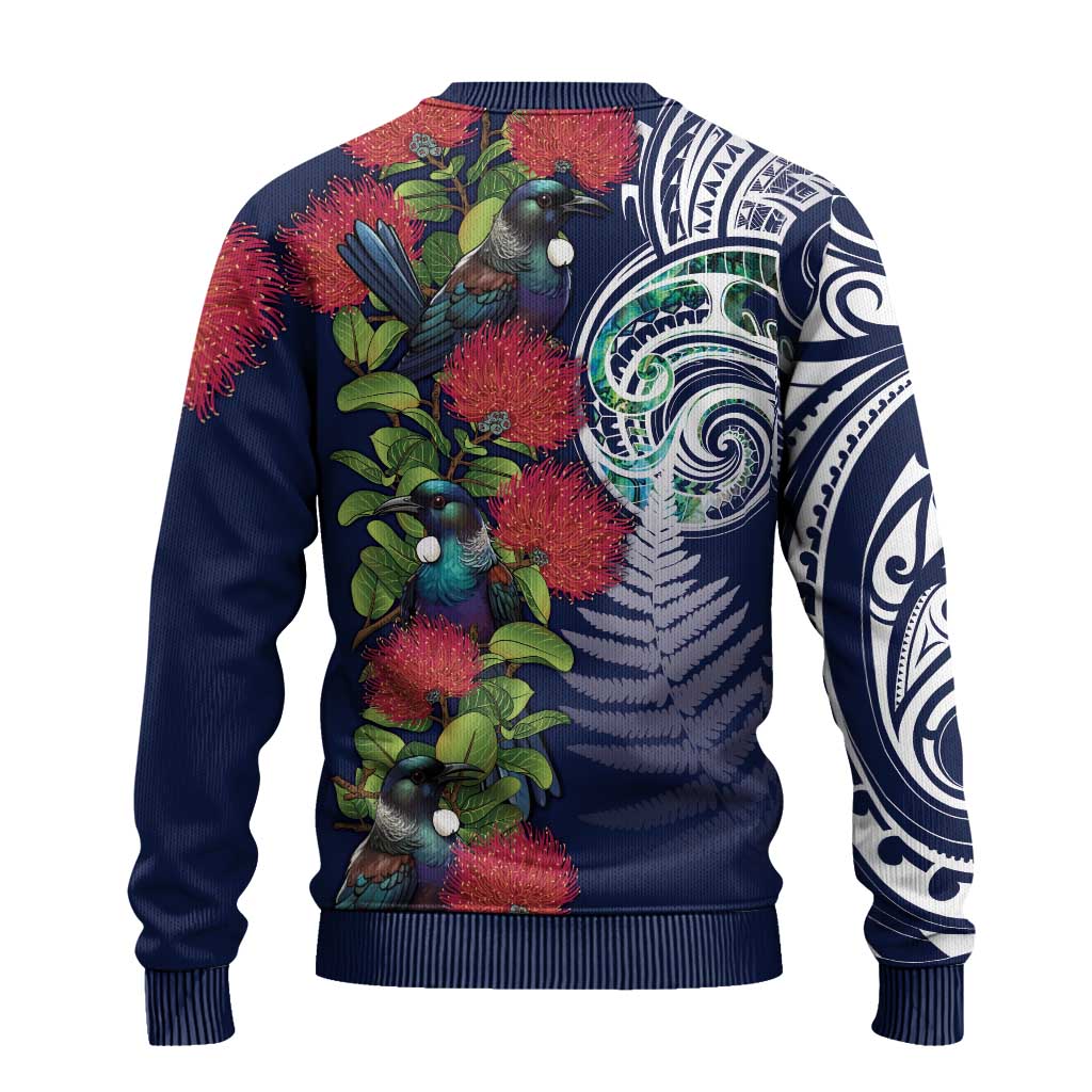 Meri Kirihimete New Zealand Ugly Christmas Sweater Tui on Pohutukawa - Blue Ver LT7 - Polynesian Pride