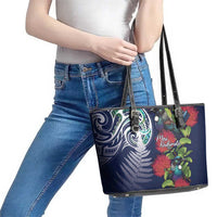 Meri Kirihimete New Zealand Leather Tote Bag Tui on Pohutukawa - Blue Ver LT7 - Polynesian Pride