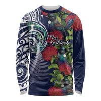 Meri Kirihimete New Zealand Long Sleeve Shirt Tui on Pohutukawa - Blue Ver LT7 Unisex Blue - Polynesian Pride