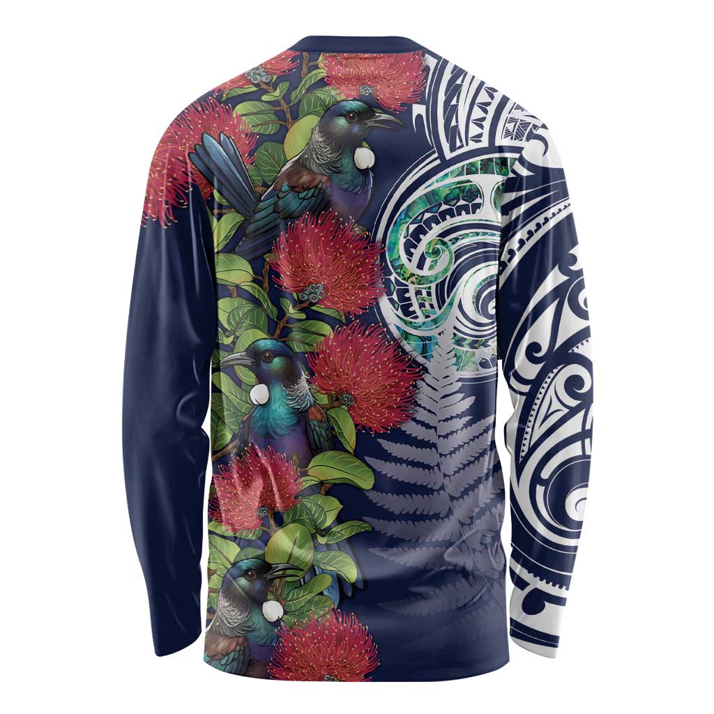 Meri Kirihimete New Zealand Long Sleeve Shirt Tui on Pohutukawa - Blue Ver LT7 - Polynesian Pride