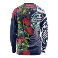 Meri Kirihimete New Zealand Long Sleeve Shirt Tui on Pohutukawa - Blue Ver LT7 - Polynesian Pride