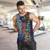 Meri Kirihimete New Zealand Men Tank Top Tui on Pohutukawa - Blue Ver LT7 Blue - Polynesian Pride
