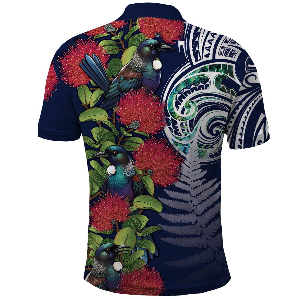 Meri Kirihimete New Zealand Polo Shirt Tui on Pohutukawa - Blue Ver LT7 - Polynesian Pride