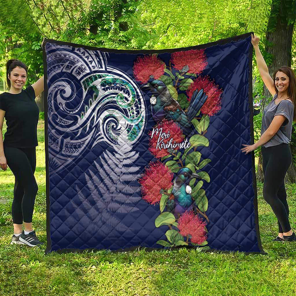 Meri Kirihimete New Zealand Quilt Tui on Pohutukawa - Blue Ver LT7 - Polynesian Pride