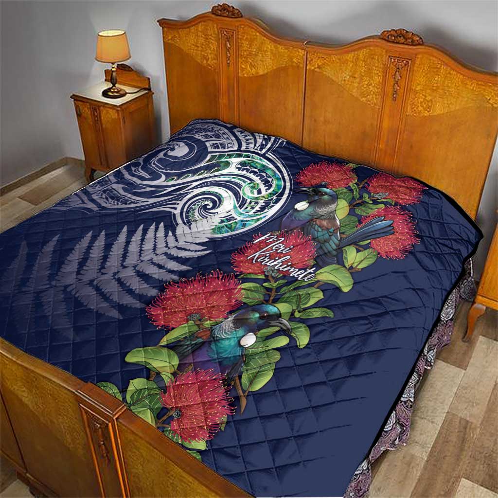 Meri Kirihimete New Zealand Quilt Tui on Pohutukawa - Blue Ver LT7 - Polynesian Pride