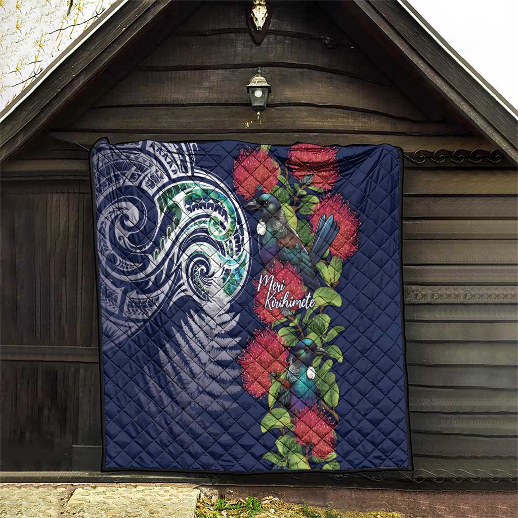 Meri Kirihimete New Zealand Quilt Tui on Pohutukawa - Blue Ver LT7 - Polynesian Pride