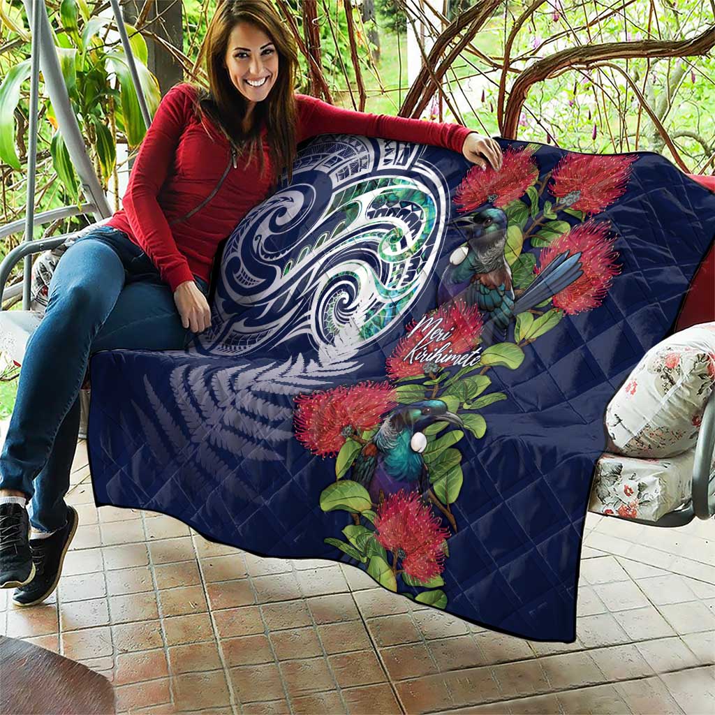 Meri Kirihimete New Zealand Quilt Tui on Pohutukawa - Blue Ver LT7 - Polynesian Pride