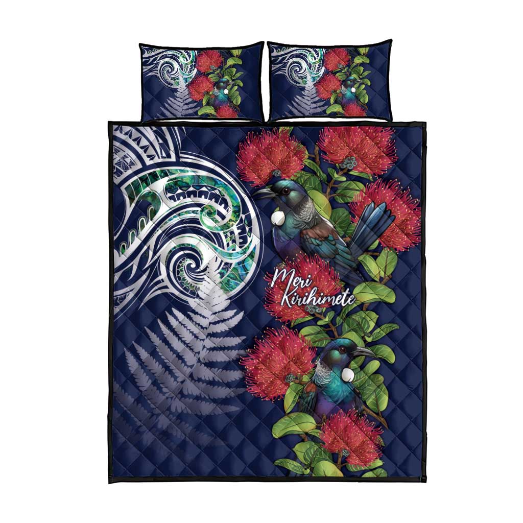 Meri Kirihimete New Zealand Quilt Bed Set Tui on Pohutukawa - Blue Ver LT7 - Polynesian Pride