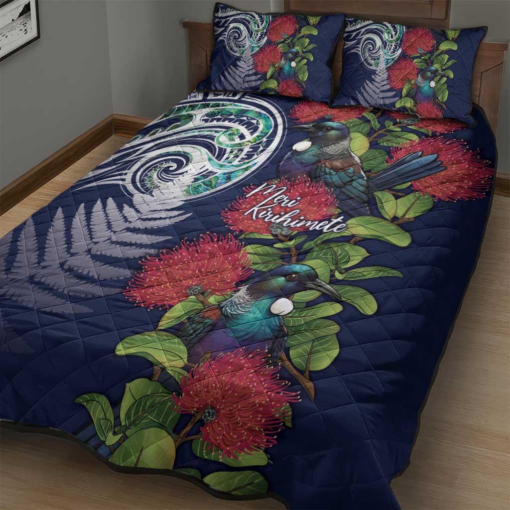 Meri Kirihimete New Zealand Quilt Bed Set Tui on Pohutukawa - Blue Ver LT7 - Polynesian Pride