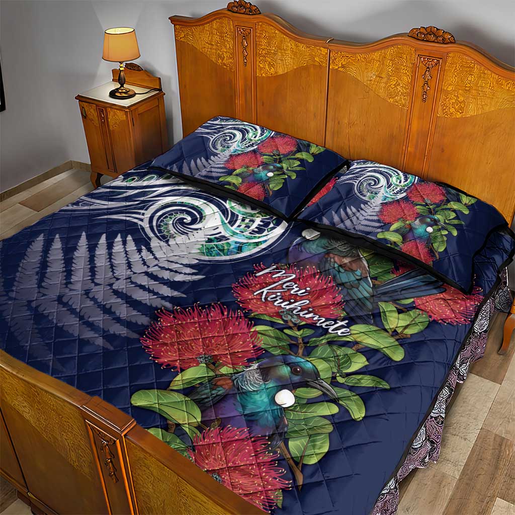 Meri Kirihimete New Zealand Quilt Bed Set Tui on Pohutukawa - Blue Ver LT7 - Polynesian Pride