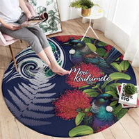 Meri Kirihimete New Zealand Round Carpet Tui on Pohutukawa - Blue Ver LT7 - Polynesian Pride