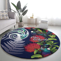 Meri Kirihimete New Zealand Round Carpet Tui on Pohutukawa - Blue Ver LT7 - Polynesian Pride
