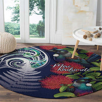 Meri Kirihimete New Zealand Round Carpet Tui on Pohutukawa - Blue Ver LT7 - Polynesian Pride