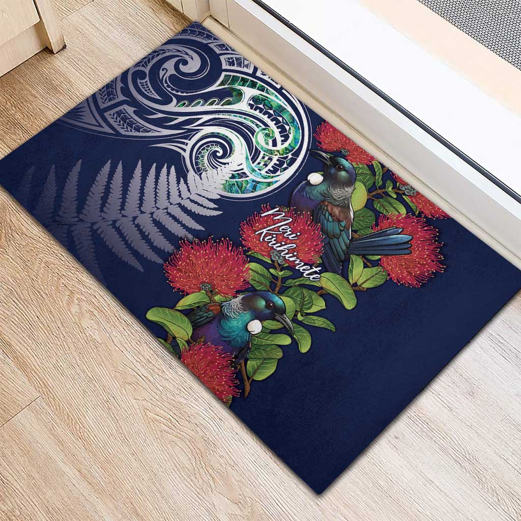 Meri Kirihimete New Zealand Rubber Doormat Tui on Pohutukawa - Blue Ver LT7 - Polynesian Pride