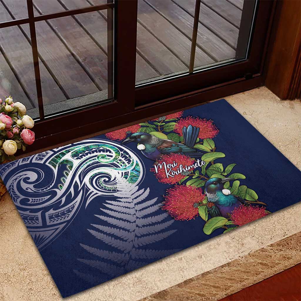 Meri Kirihimete New Zealand Rubber Doormat Tui on Pohutukawa - Blue Ver LT7 - Polynesian Pride