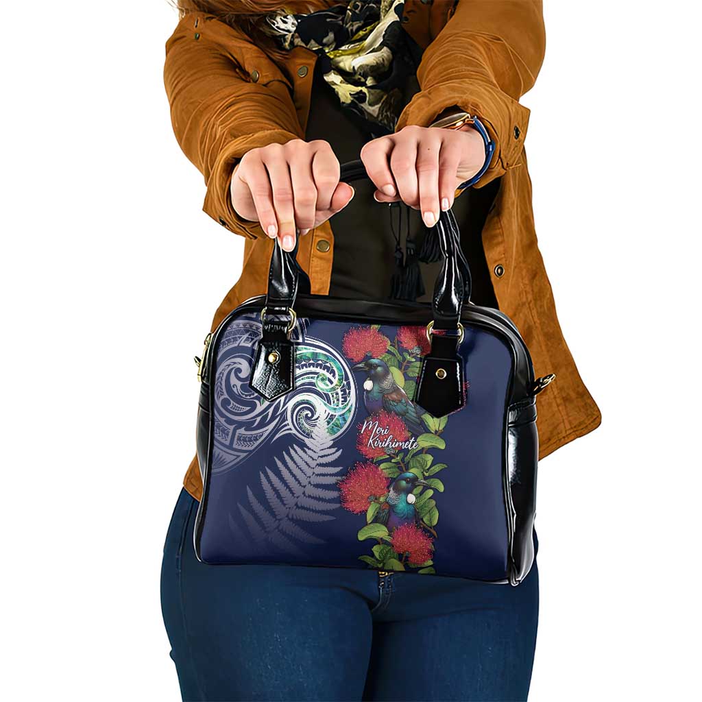 Meri Kirihimete New Zealand Shoulder Handbag Tui on Pohutukawa - Blue Ver LT7 One Size Blue - Polynesian Pride