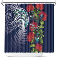 Meri Kirihimete New Zealand Shower Curtain Tui on Pohutukawa - Blue Ver LT7 Blue - Polynesian Pride