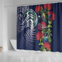Meri Kirihimete New Zealand Shower Curtain Tui on Pohutukawa - Blue Ver LT7 - Polynesian Pride
