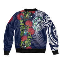 Meri Kirihimete New Zealand Sleeve Zip Bomber Jacket Tui on Pohutukawa - Blue Ver LT7 - Polynesian Pride