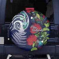 Meri Kirihimete New Zealand Spare Tire Cover Tui on Pohutukawa - Blue Ver LT7 - Polynesian Pride