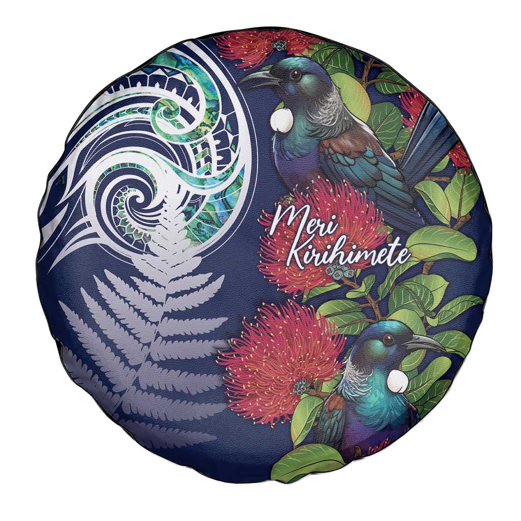 Meri Kirihimete New Zealand Spare Tire Cover Tui on Pohutukawa - Blue Ver LT7 - Polynesian Pride