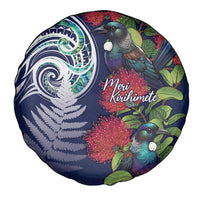 Meri Kirihimete New Zealand Spare Tire Cover Tui on Pohutukawa - Blue Ver LT7 - Polynesian Pride