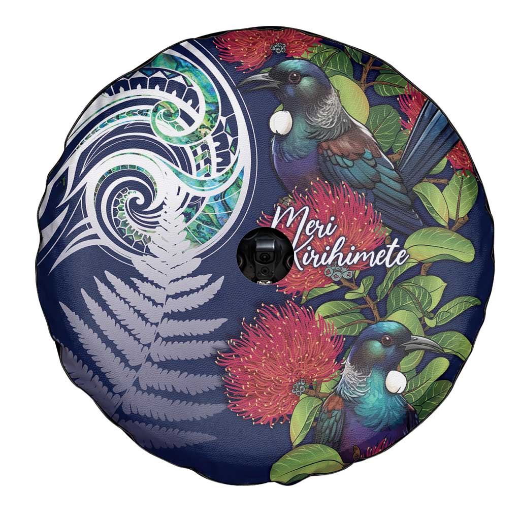 Meri Kirihimete New Zealand Spare Tire Cover Tui on Pohutukawa - Blue Ver LT7 - Polynesian Pride