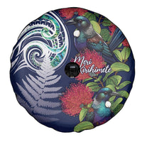 Meri Kirihimete New Zealand Spare Tire Cover Tui on Pohutukawa - Blue Ver LT7 - Polynesian Pride