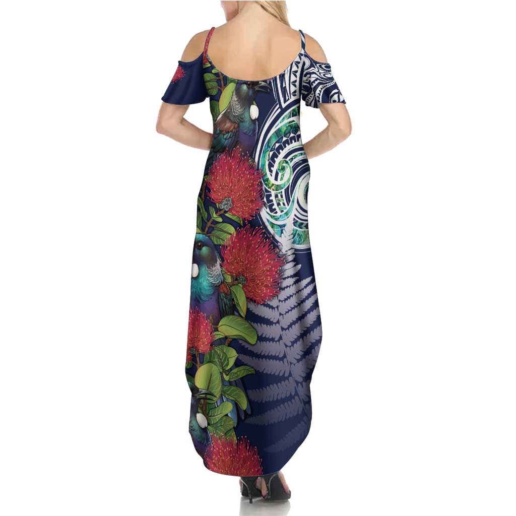 Meri Kirihimete New Zealand Summer Maxi Dress Tui on Pohutukawa - Blue Ver LT7 - Polynesian Pride
